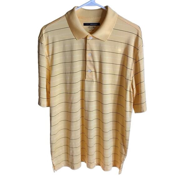 Greg Norman Golf Polo play dry Shirt yellow striped Size Large short sleeve - Picture 1 of 3